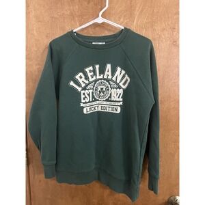 Irish Crew Sweatshirt Green Republic Ireland Cotton Blend Mens Medium St Patty